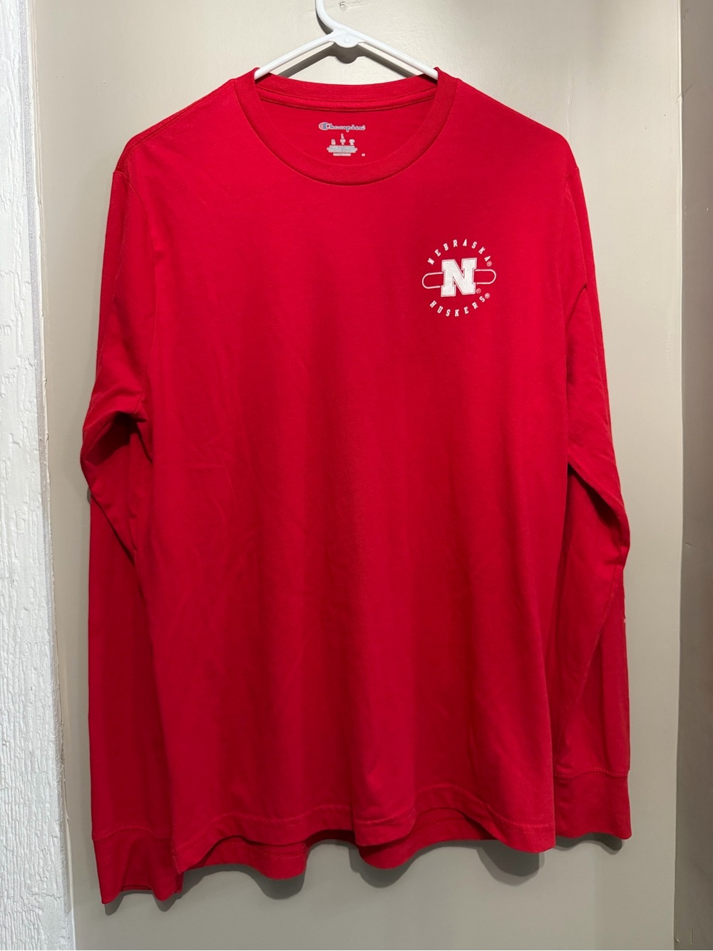 Champion Red Long Sleeve Crewneck with White Chest Logo